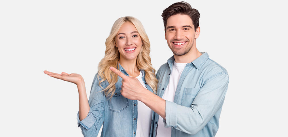 Smiling man and woman presenting product promotion concept for Ottocast affiliate marketing program