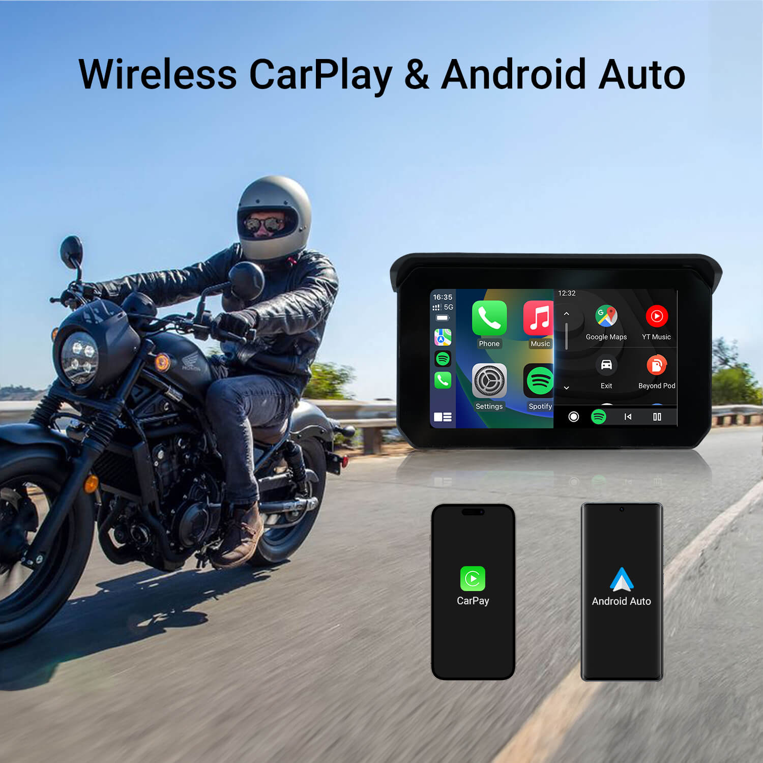 CarPlay Lite C5 SE Bærbar Motorcykel GPS Trådløs CarPlay/Android Auto Skærm