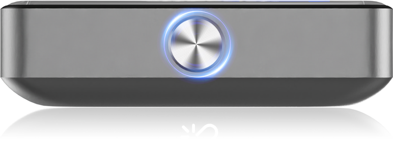 Ottocast wireless CarPlay Android Auto adapter close up with illuminated control button sleek metal design