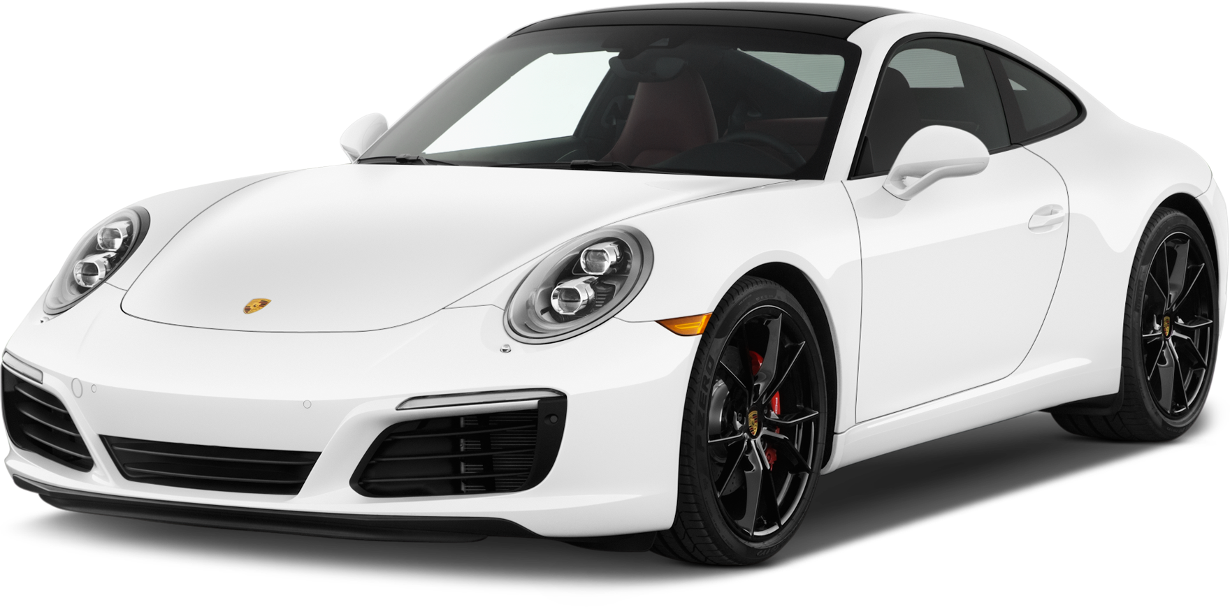 White Porsche 911 sports car front side view coupe with black wheels showcasing Ottocast wireless CarPlay adapter compatibility