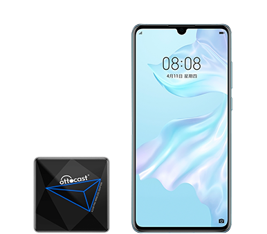 Ottocast wireless CarPlay adapter compact size 59mm compared with smartphone dimensions for portability