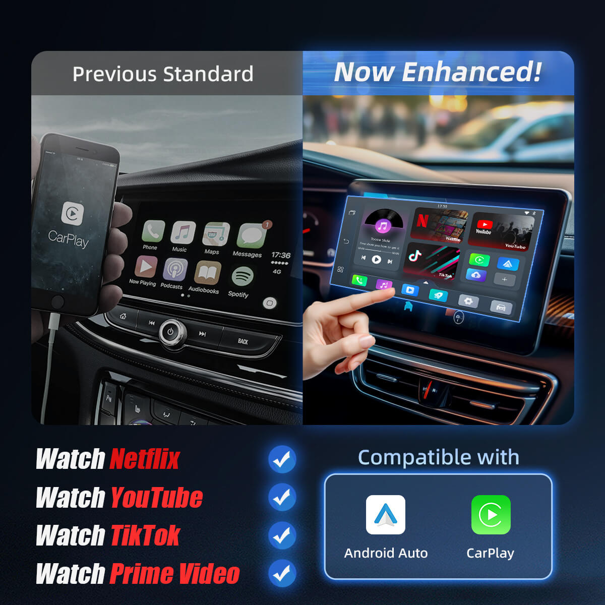 (Twitter Specialtilbud) Play2Video Pro Trådløs CarPlay/Android Auto 3-i-1 Adapter