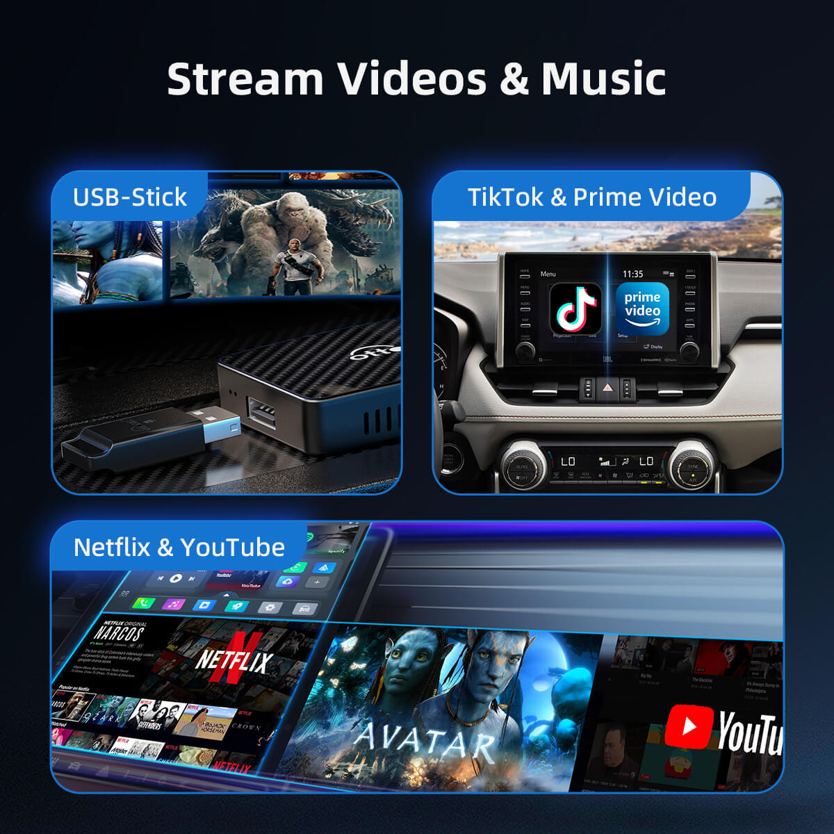 (ESTOQUE LIMITADO) Play2Video Pro Adaptador Tudo-em-um Wireless CarPlay/Android Auto