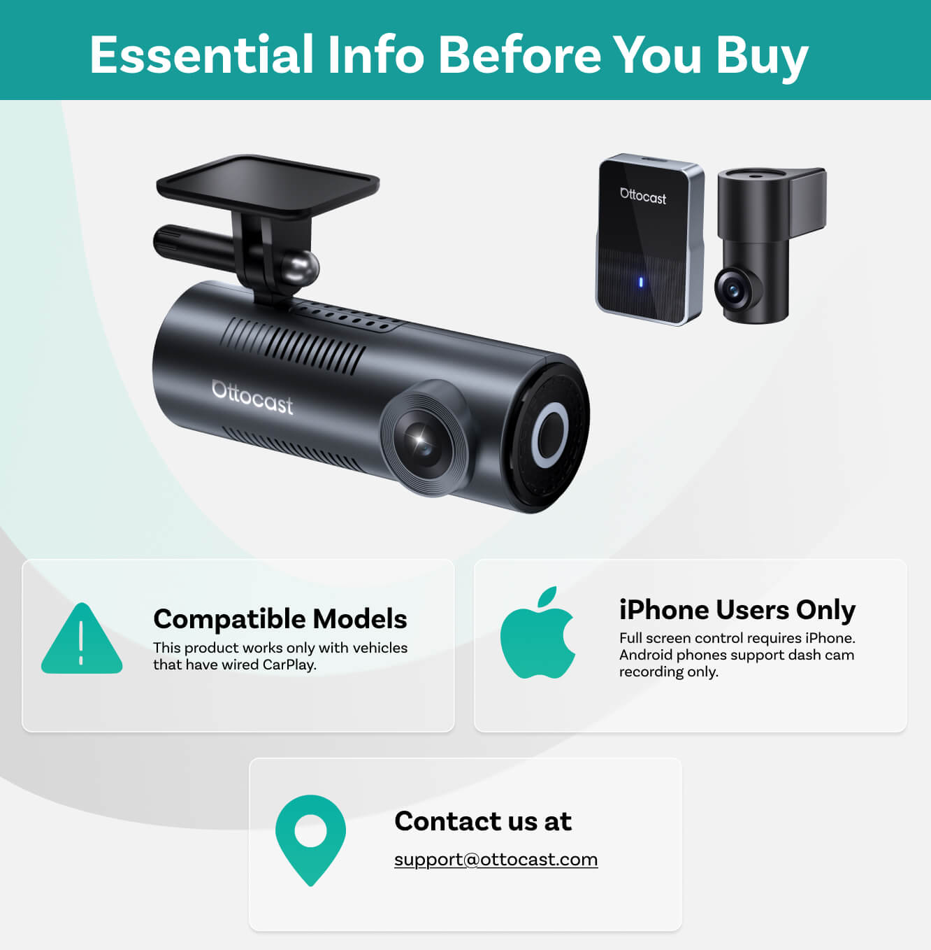 OttoSafe Cam 2-in-1 Dash Cam & Wireless CarPlay Adapter