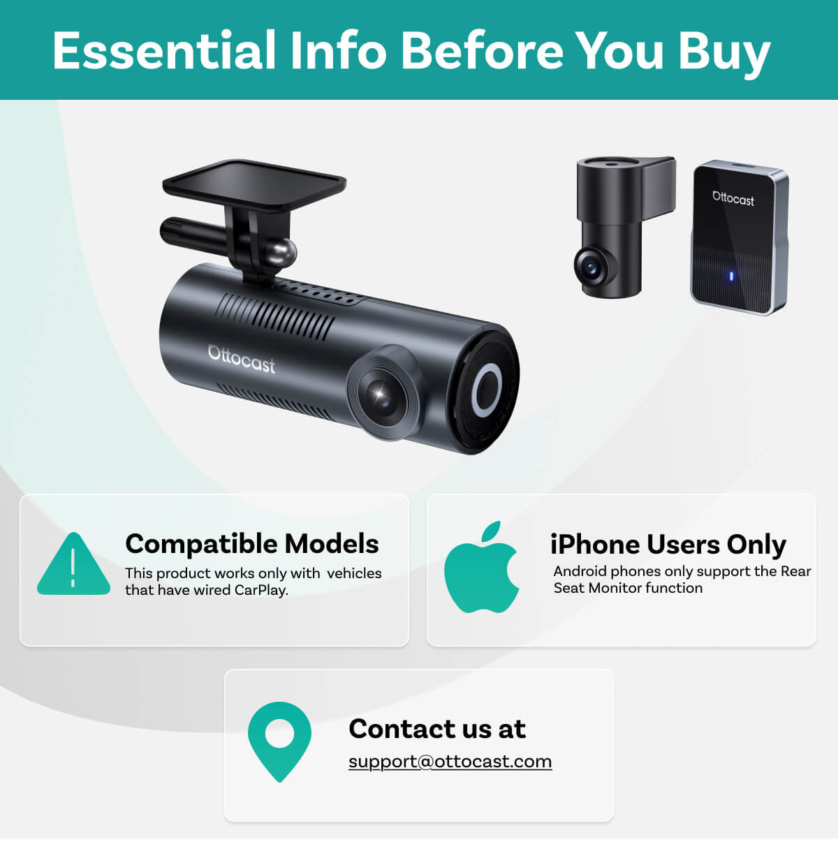 OttoSafe Cam 2-in-1 Dash Cam & Wireless CarPlay Adapter