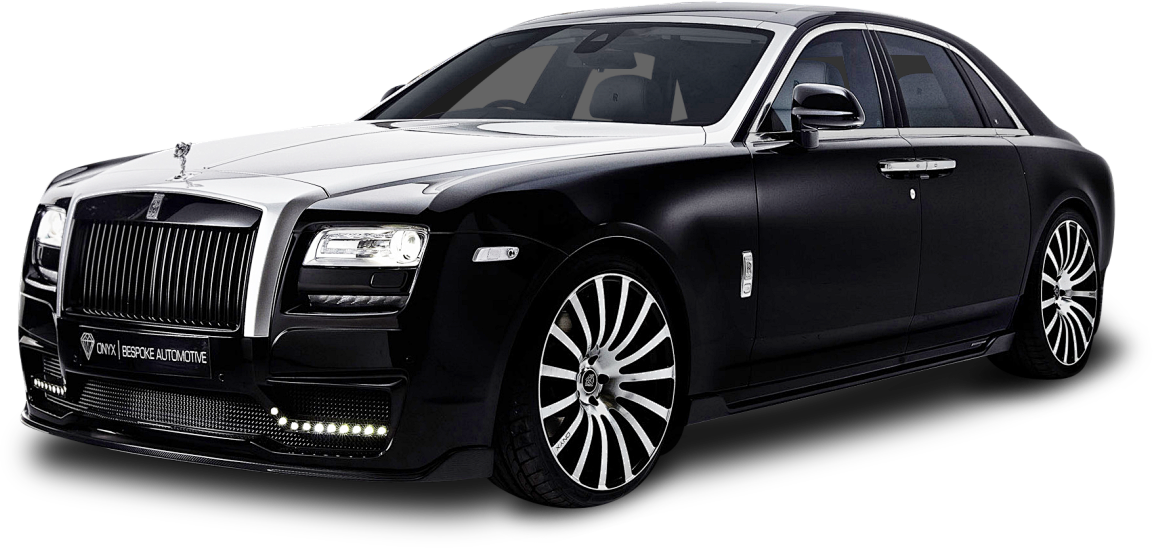 Black Rolls-Royce luxury sedan front side view car image for Ottocast wireless CarPlay adapter compatibility