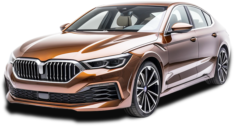 Luxury brown sedan front side view with sleek body design and alloy wheels compatible with Ottocast wireless CarPlay adapter