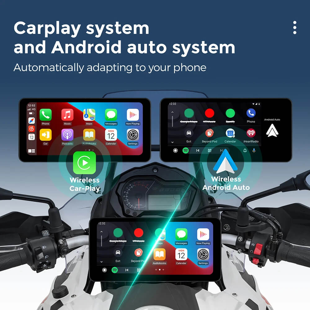 Ottocast motorcycle display with wireless CarPlay and Android Auto system for seamless phone connectivity