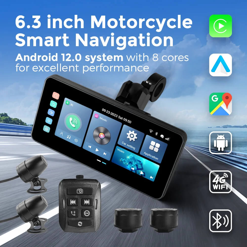 CarPlay Lite C5 Ultra Motorcykel Android 12 GPS Display Skærm Med DVR Kamera