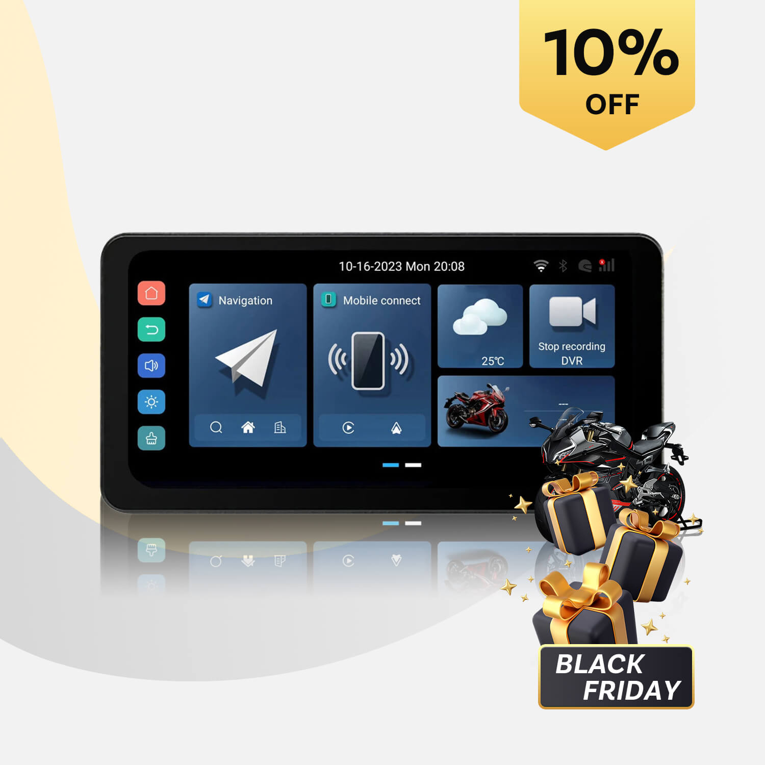 CarPlay Lite C5 Ultra Motorcycle Android 12 GPS Display Screen With DVR Camera