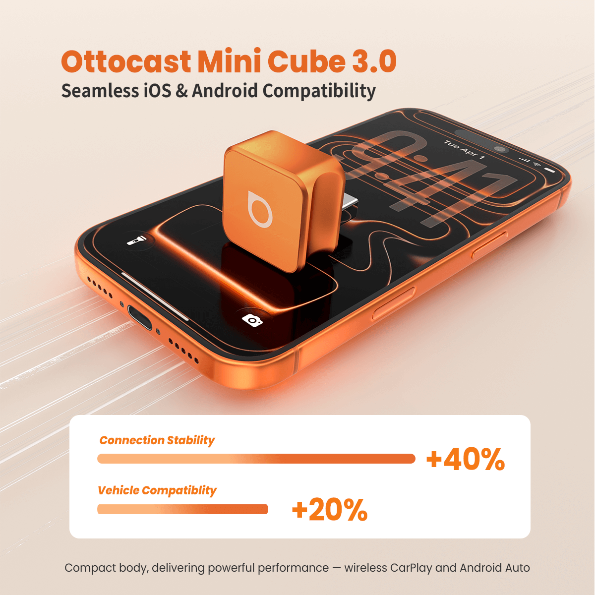 Ottocast Mini Cube 3.0 Adapter - Cosmic Orange