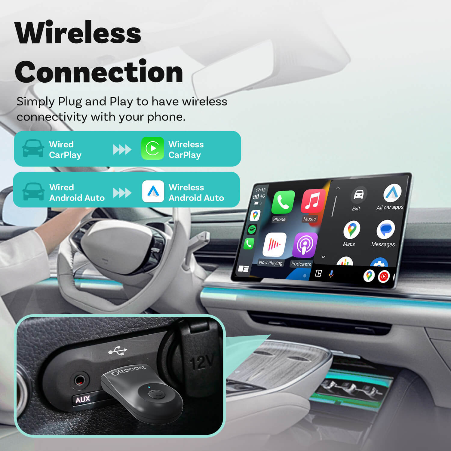 (EKSKLUSIV PRIS)-2-i-1 Mini Trådløs CarPlay/Android Auto Adapter