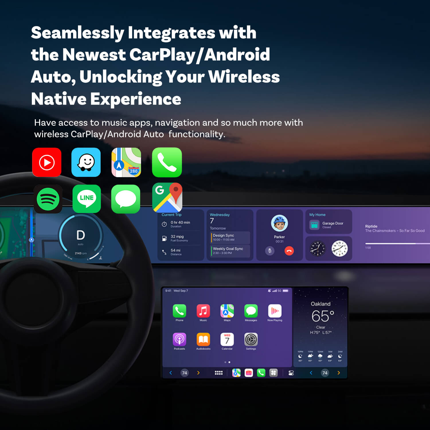 (EKSKLUSIV PRIS)-2-i-1 Mini Trådløs CarPlay/Android Auto Adapter