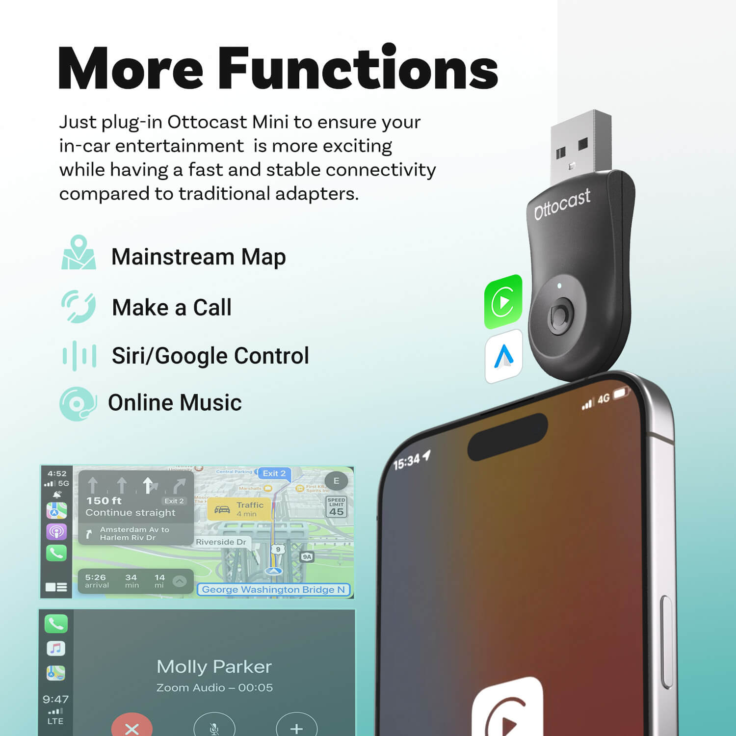 (EKSKLUSIV PRIS)-2-i-1 Mini Trådløs CarPlay/Android Auto Adapter