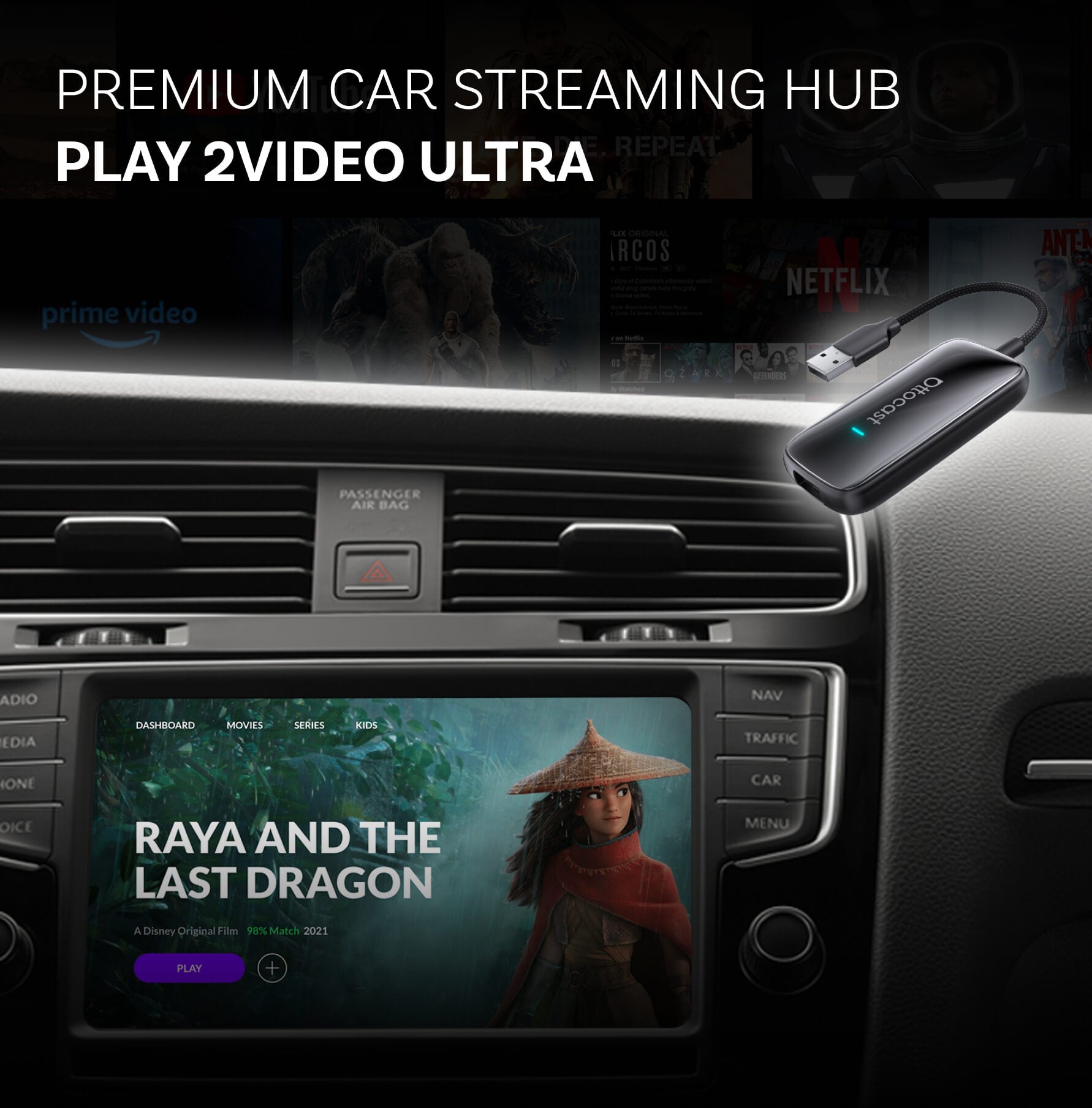 Play2Video Ultra trådløs CarPlay/Android Auto alt-i-1 adapter