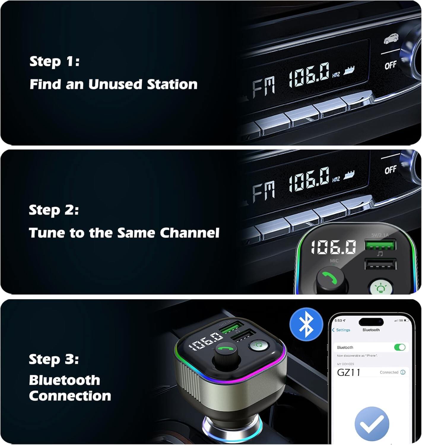 65W Bluetooth Car MP3 Player & Charger