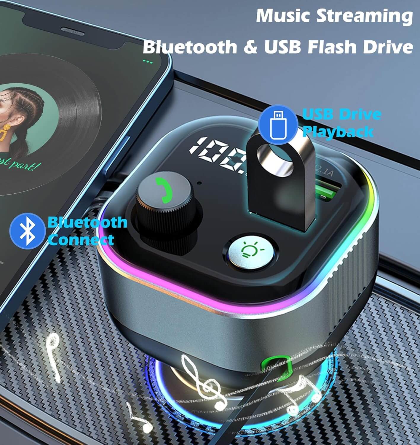 65W Bluetooth Car MP3 Player & Charger