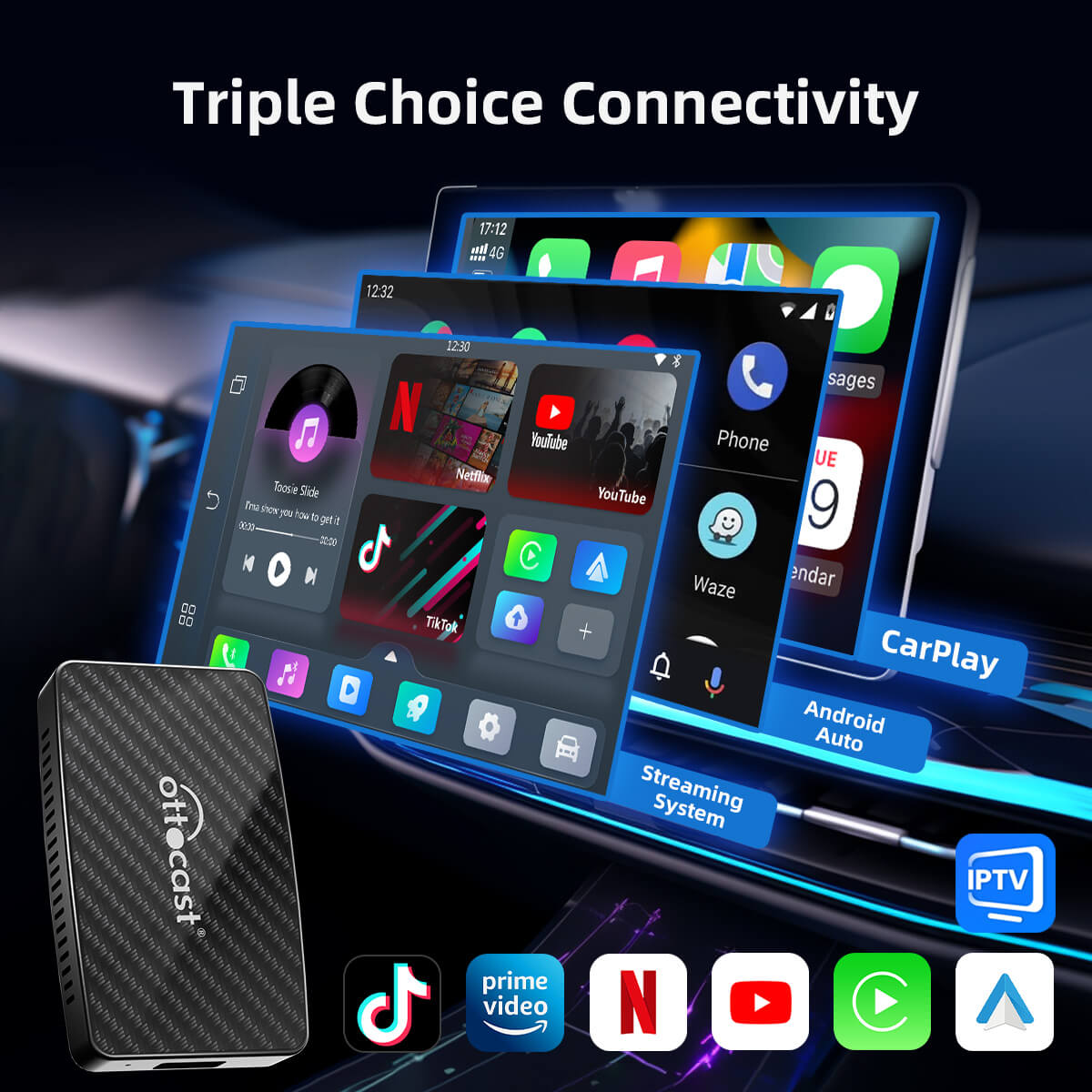 (Twitter Specialtilbud) Play2Video Pro Trådløs CarPlay/Android Auto 3-i-1 Adapter