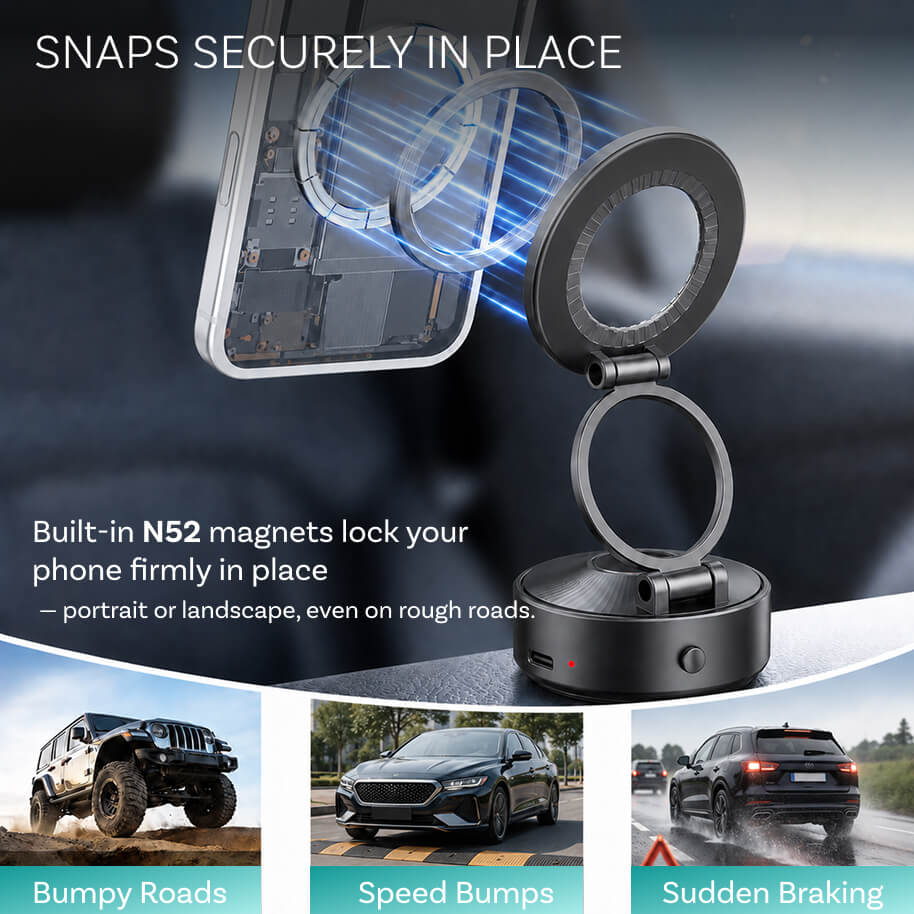 Foldable Magnetic Vacuum Car Phone Holder