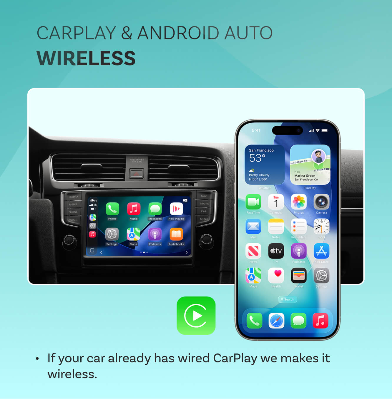 OttoSafe Cam 2-in-1 Dash Cam & Wireless CarPlay Adapter