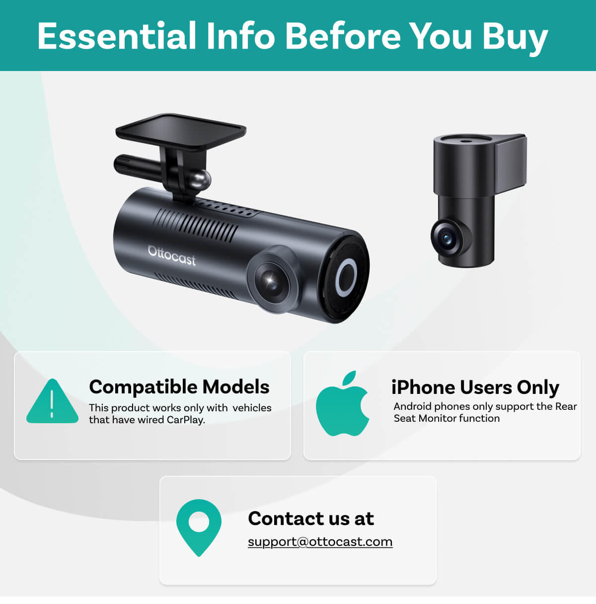 OttoSafe Cam 2-in-1 Dash Cam & Wireless CarPlay Adapter