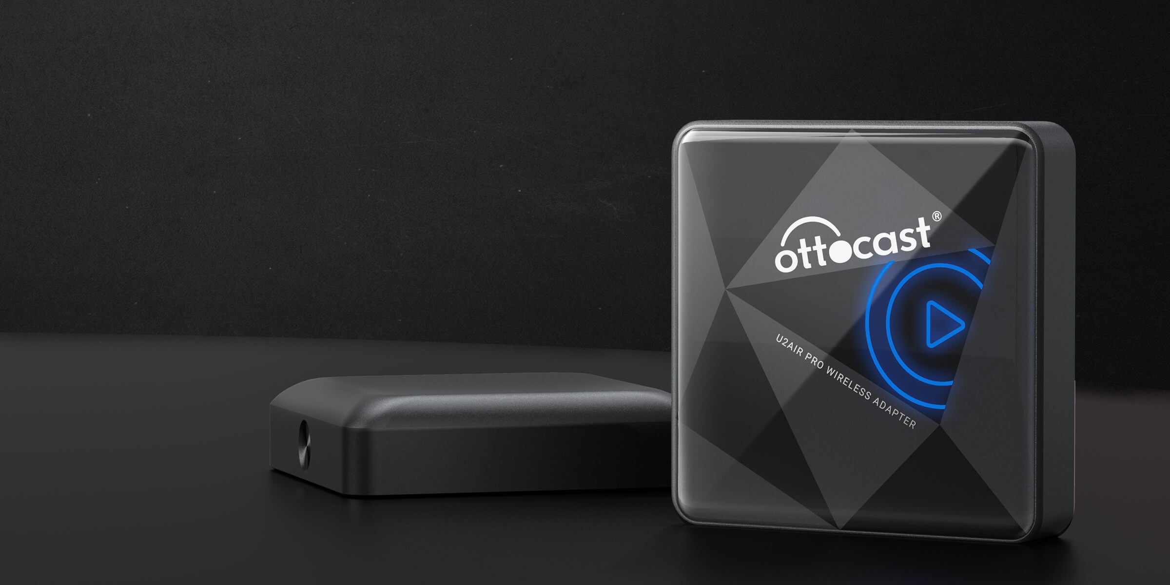 Ottocast U2Air Pro wireless CarPlay adapter with sleek black design for fast smartphone connectivity