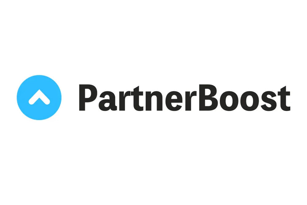 PartnerBoost logo with blue upward arrow icon representing business growth and partnership success