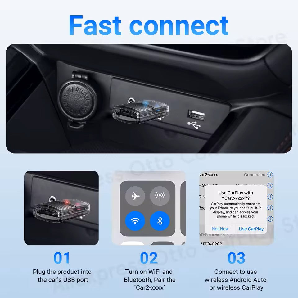 2-in-1 Mini Kabelloser CarPlay/Android Auto Adapter
